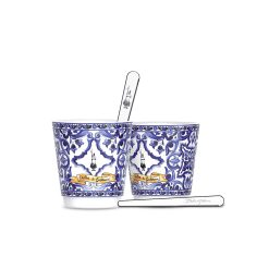 Bialetti Set 2 Bicchierini E 2 Palettine Argentate Bialetti Blu Mediterraneo