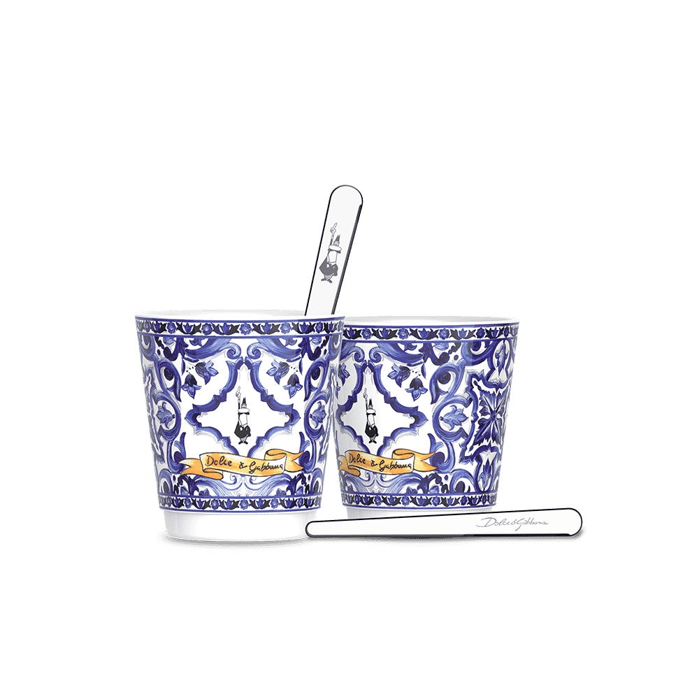 Bialetti Set 2 Bicchierini E 2 Palettine Argentate Bialetti Blu Mediterraneo